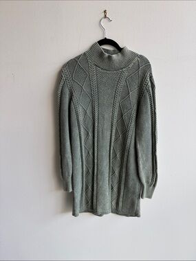 Free People Cable Knit Turtleneck Sweater - Sage Green
